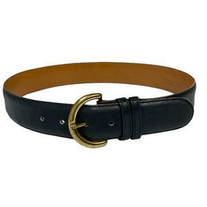 Coach 8500 Navy Leather Belt 1 1/2” Wide Brass Buckle Size M, 26-to-30-inch